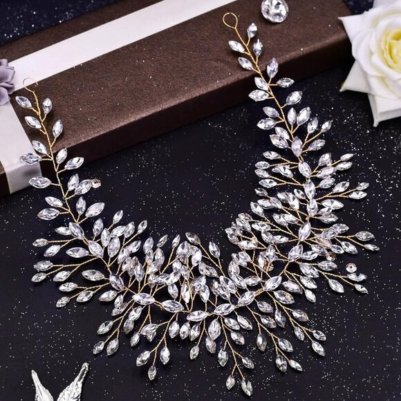 Rhinestone Bridal Headpiece Gold Wedding Hair Accessories Bridesmaids